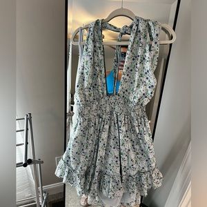 Plunge Neckline Floral Flowy Mini Dress